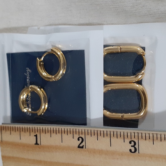 14K PLATED HYPOALLERGENIC 2PRS HOOP EARRINGS NWT - Picture 2 of 2